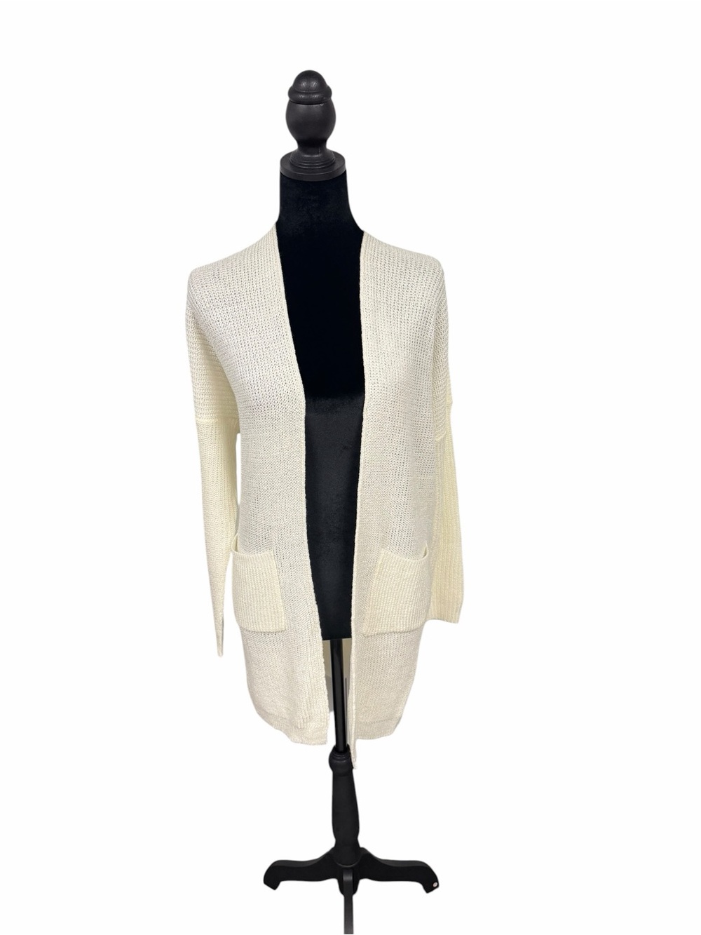 Open-Front Cream Knit Cardigan Sweater
